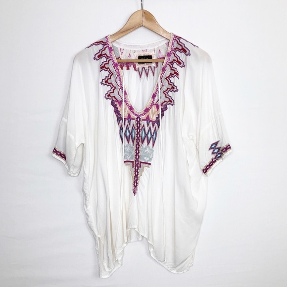 Johnnie Was Biya boHo embroidered tie front tunic top - Picture 15 of 15
